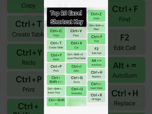 " Excel ke Top 20 Shortcut Keys Jo Har User Ko Aani Chahiye!  #ExcelShortcuts #Shorts"