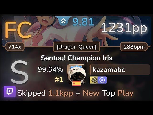  9.8⭐ kazamabc | Junichi Masuda - Sentou! Champion Iris [Dragon Queen] +HDDT 99.64% FC #1 | 1231pp