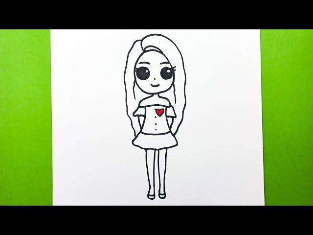 Very Easy Beautiful Girl Drawing, How To Draw A Girl In A Dress Step By Step