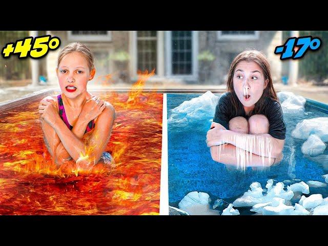 PISCINE CHAUDE VS PISCINE FROIDE ️ Défi des 24 heures | Amelka Caramelka FRA