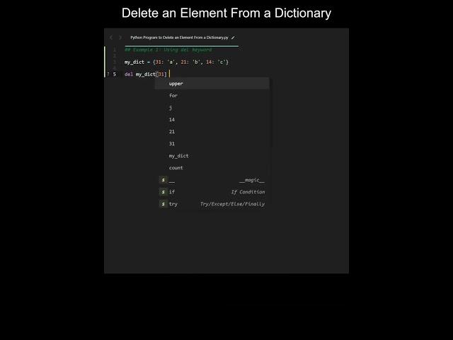 Delete an Element From a Dictionary in Python | Python Examples | Python Coding Tutorial | Interview