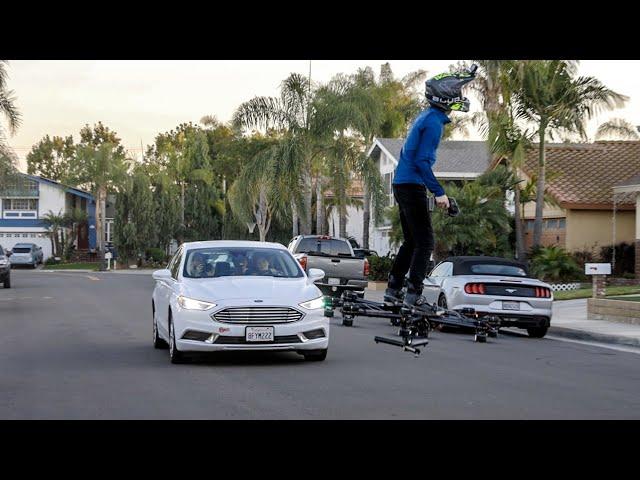 Making People Angry in Traffic- Flying 'SkySurfer' Aircraft @sofiedossi HoverBoard Drone Down Road