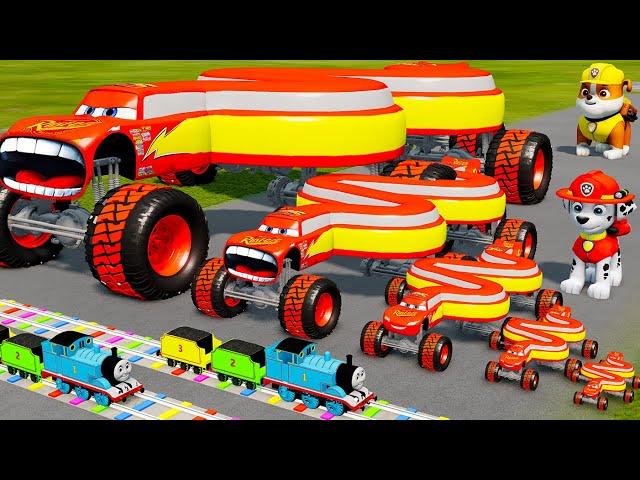 Big & Small Long Snake Lightning Mcqueen vs Trains | BeamNG.Drive