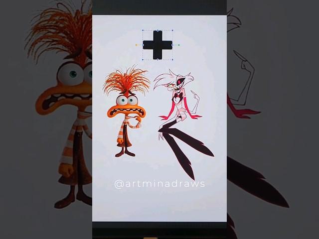 Angel dust from Hazbin Hotel + Anxiety from Inside Out #hazbinhotel #insideout2 #drawing #funny #art