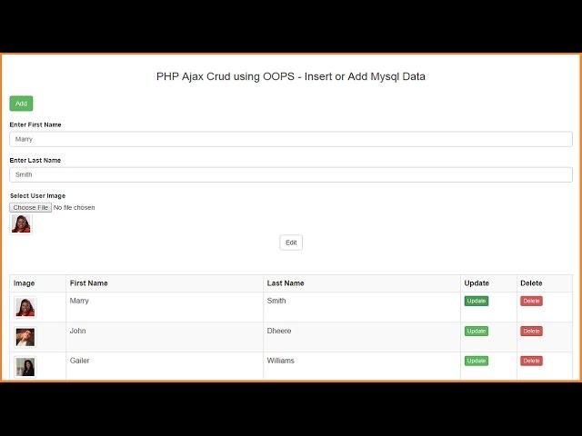 PHP Ajax Crud using OOPS - Update or Edit Mysql Data