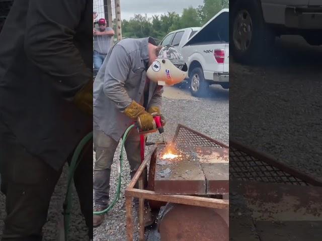 Punchin a hole through some 3” thick plate with the Arcair Slice #arcair #aewa #foryou #beeli