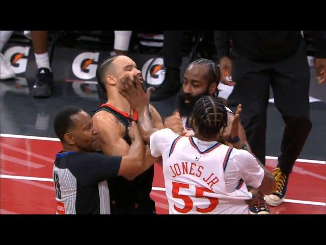 Dillon Brooks and Derrick Jones Jr get HEATED and DJJ shoves Brooks in face