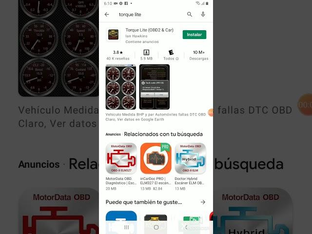 Instalacion de App torque lite  Obd2