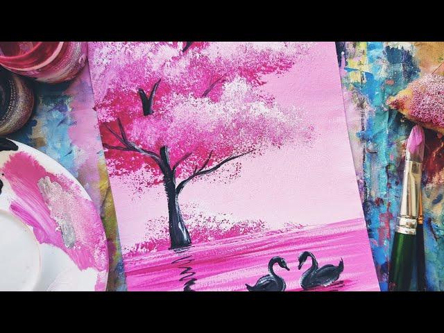 PINK POND | Love picture very simple with gouache!  Drawing for beginners