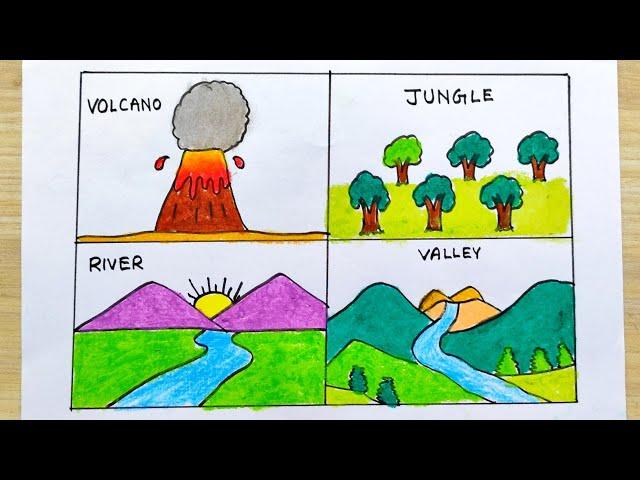 Type of landform in the world | School project drawing idea | Different Landform on the Earth