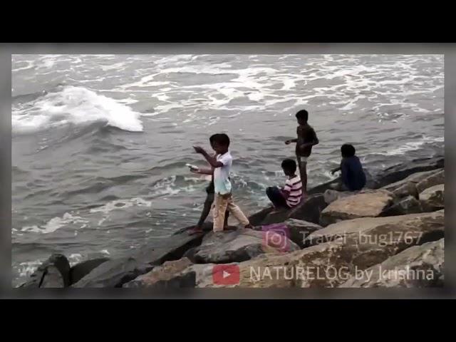 Limitless confidence  of the boys to fish in the dangerous ocean with their hand made fishing lines.