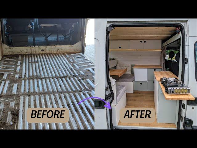 Low Budget Camper VAN CONVERSION FULL TIMELAPSE START TO FINISH DIY Woodworking Budgi