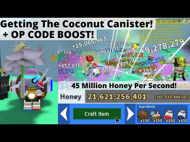 Getting The Coconut Canister! + OP Boost! (11 BIL+ HONEY!) - Roblox Bee Swarm Simulator