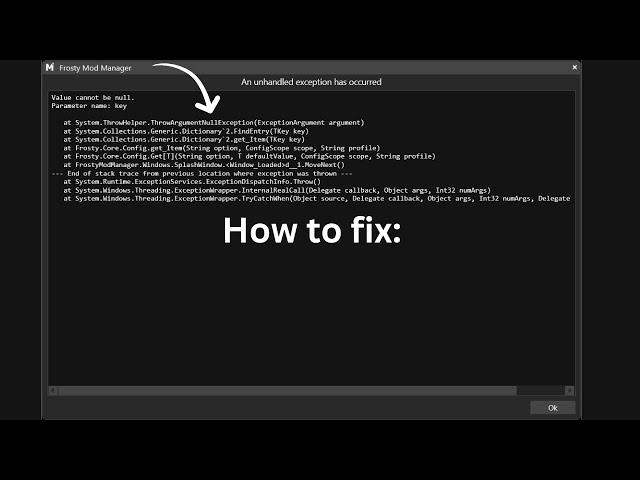 How to fix "A unhandled exception has accrued" in Frosty Mod Manager