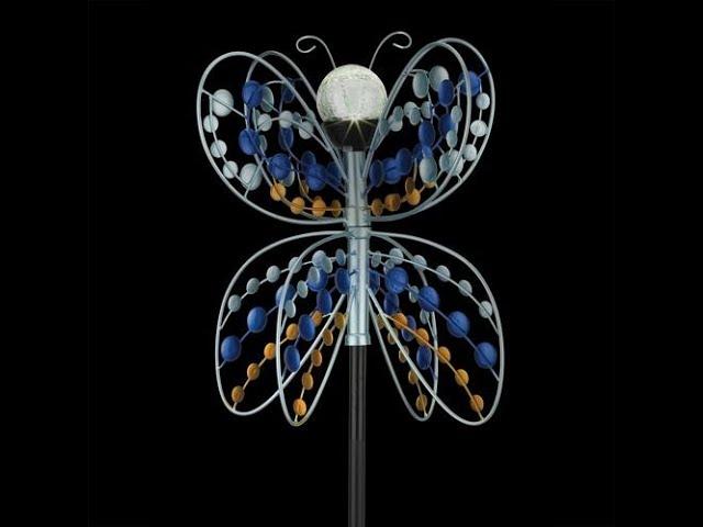 Butterfly Solar-Powered Lighted Outdoor Garden Metal Wind Spinner