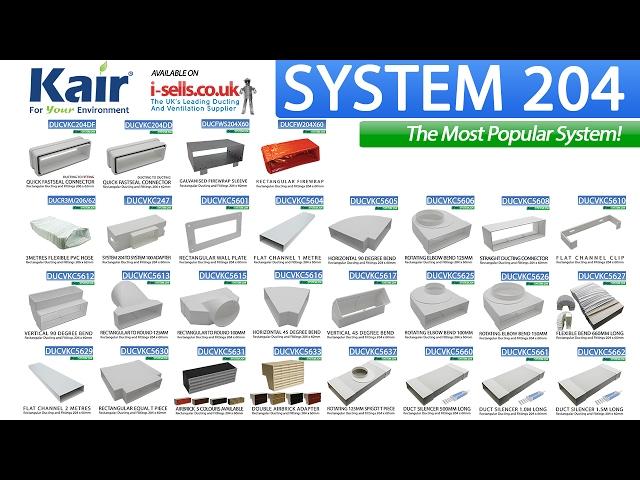 SYSTEM 204 RECTANGULAR DUCTING AND FITTINGS 204mm x 60mm