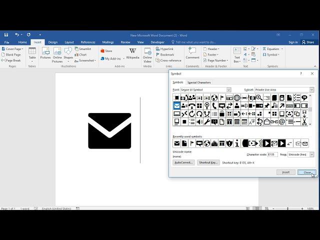 How to insert all mail symbol in word