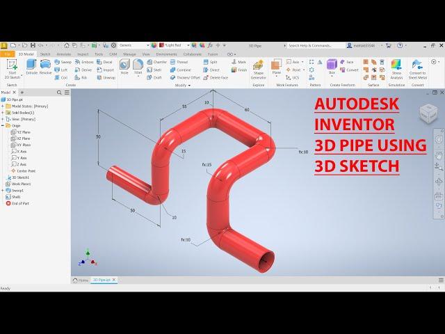 3D Pipe Modelling Tutorial in Autodesk Inventor 2025