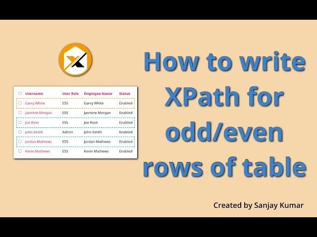 How to write xpath to get the odd rows or even rows of the web table | XPath for tables