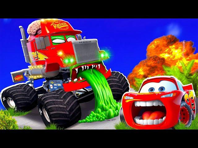 Big & Small:McQueen and Mater VS MACK MONSTER TRUCK ZOMBIE apocalypse Halloween cars in BeamNG.drive