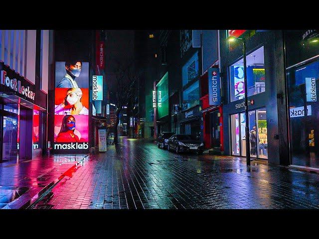 [4K HDR] 2AM Seoul Night Walk ️ Myeongdong and Euljiro Alley Umbrella Rain Sounds ASMR