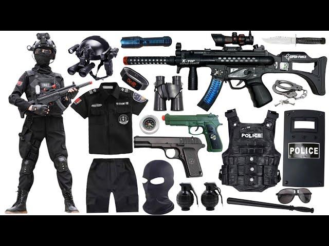 Special police weapon toy set unboxing, M416, AK47 rifle, sniper gun, howitzer, bomb, gas mask