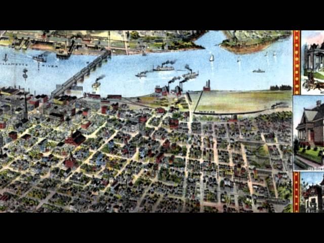 Portland Oregon 1890 Panoramic Bird's Eye View Map 7295