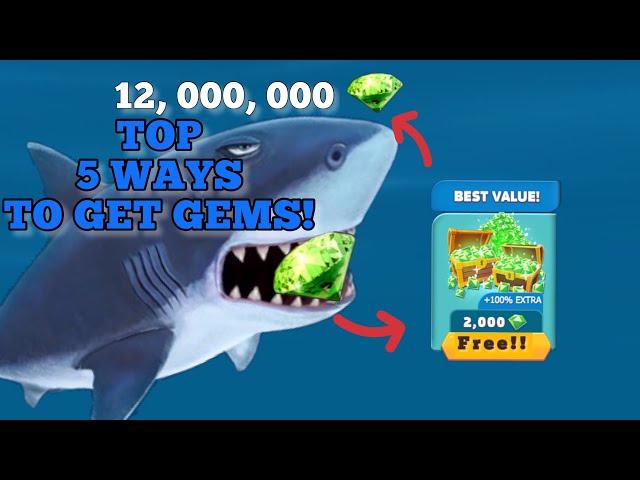 TOP FIVE WAYS TO GET FREE GEMS IN HUNGRY SHARK EVOLUTION!!!! Hungry Shark Evolution!