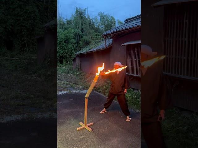 Fire Katana. I slashed it to try it out.#diy #firekatana #fire sword