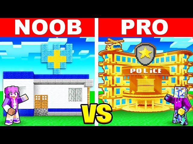 NOOB vs PRO: POLICE STATION House Build Challenge!