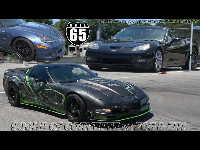 900HP C5 CORVETTE vs Z06 & ZR1 65mph Roll Start Race Motive event @ MARYLAND International Raceway