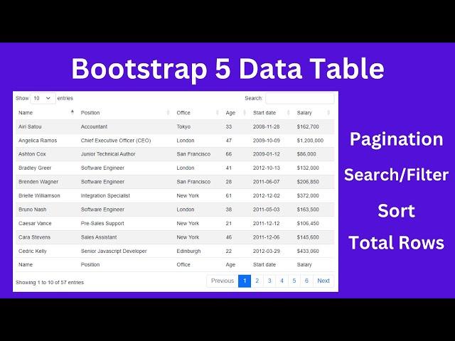 Bootstrap 5 Data Table || Datatable in Bootstrap 5 with HTML, CSS and JS