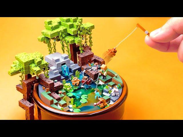 I made Tiny Minecraft Frogs Fishing Pot - Clay ASMR