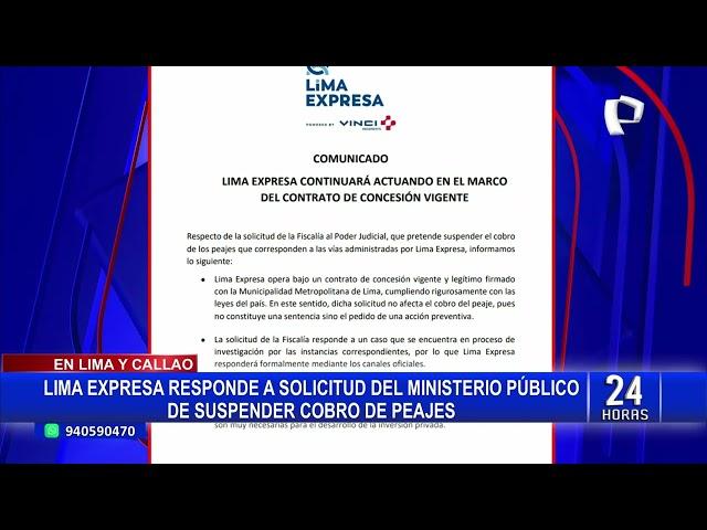 Lima Expresa responde a solicitud de suspensión del cobro de peajes de Línea Amarilla