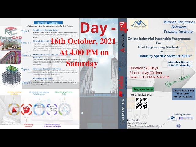 Day 4 :Industrial Internship Programme For Civil Engineering Students/2021/Tekla Structures /Rebar