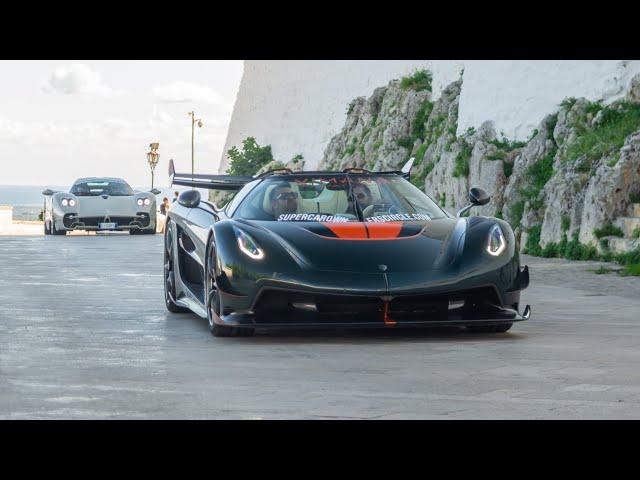 30 Hypercars roaring through Ostuni - Pagani Utopia, Koenigsegg Jesko, AMG ONE, 918 Spyder, Chiron..