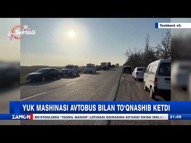 Yuk mashinasi avtobus bilan toʻqnashib ketdi (Toshkent v)