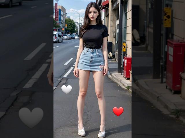 AI Lookbook Quickness Test #48 - Korea Busan Street Black T-shirt + Denim Skirt Female Model l Game