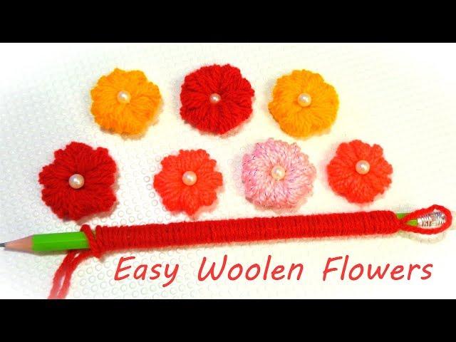 5 Minute Super Easy Woolen Flower with Pencil|  No Crochet Yarn Flowers||Hand Embroidery Hack