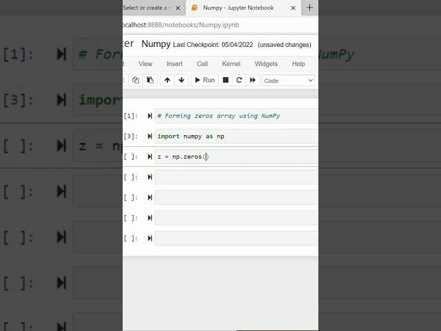 Creating zeros of an array using Numpy