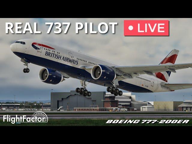 Real 737 Pilot LIVE | FlightFactor Boeing 777-200ER V2 | London Gatwick – Berlin