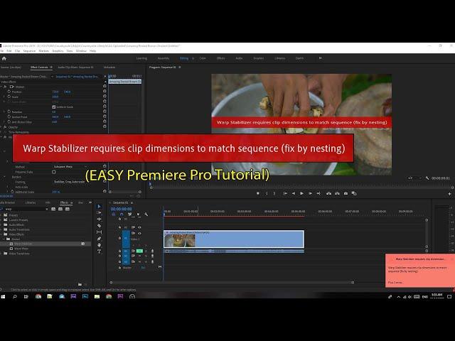 warp stabilizer requires clip dimensions to match sequence (EASY Premiere Pro Tutorial)