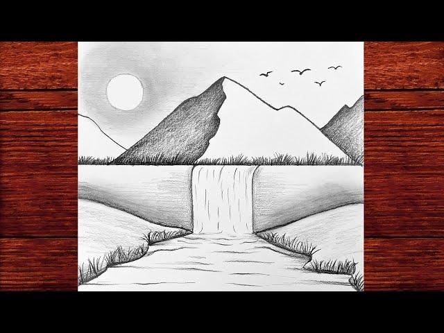 [ BASİT ] Karakalem Manzara Resmi Çizimi - Kolay Karakalem Çizimleri - Landscape Drawing Tutorial