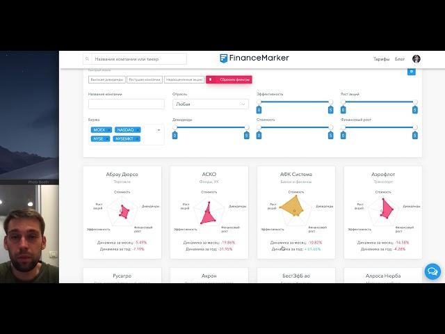 Упрощенный скринер акций на Financemarker.ru