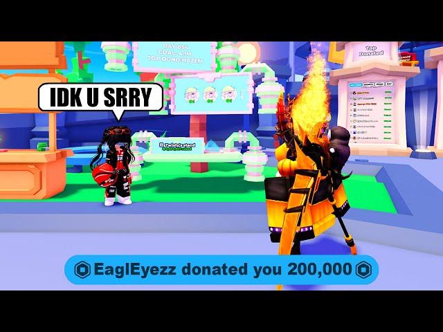 I Gave A Complete Stranger $200,000 Robux in Pls Donate