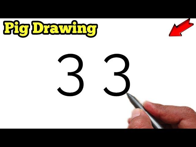 Pig Drawing | how to draw pig from number 33 | number drawing