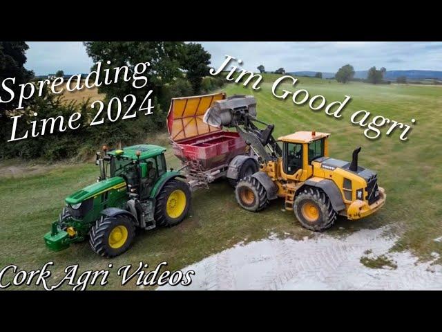 Spreading Lime 2024 - Jim Good Agri | John Deere 6215R, Volvo l90G