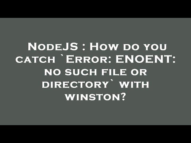 NodeJS : How do you catch `Error: ENOENT: no such file or directory` with winston?