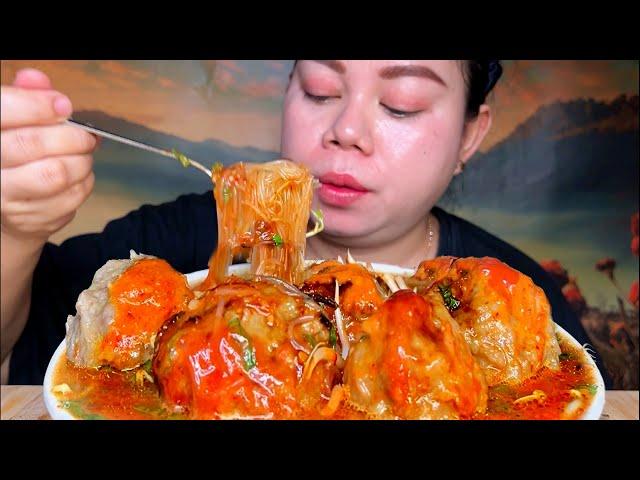 bakso urat isi tetelan cabe rawit plus lemak sapi pake soun dan touge samabal pedas1mangkok Mukbang