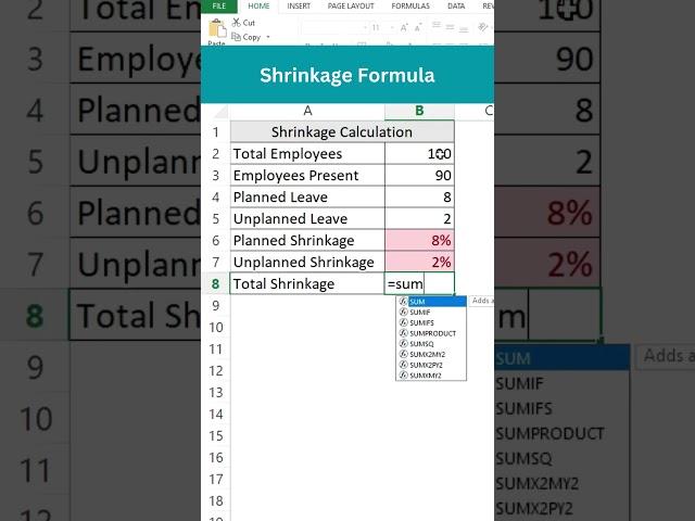 Calculate shrinkage - planned and unplanned - workforce management #wfm #chanzify #excel #exceltips